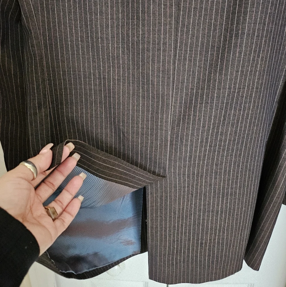 ZE Zanetti Super 140’s Wool Suit Made In Italy Brown Pinstripe Blazer Pant 42.